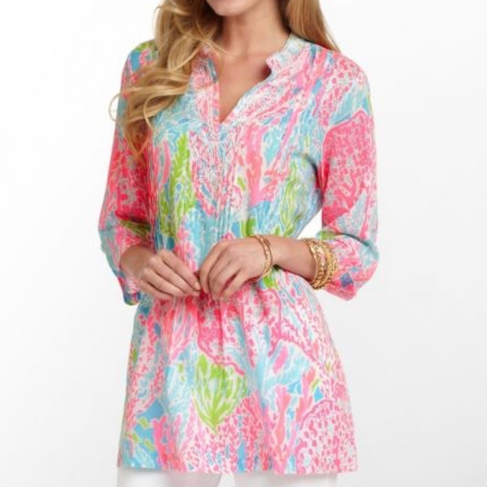 Lilly Pulitzer Sarasota Tunic • Turquoise Lets Cha Cha print